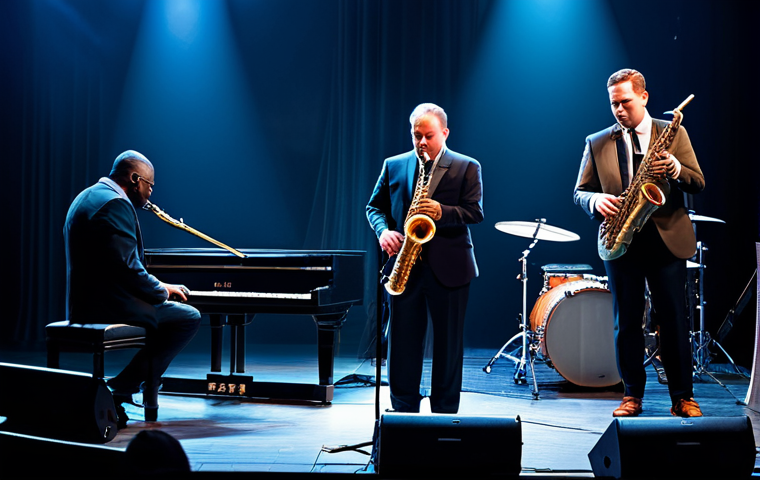 **
"A professional jazz quartet performing on a brightly lit stage in a modern jazz club. The musicians are fully clothed in stylish, modest attire. The scene captures the energy of live music with instruments like saxophone, piano, bass, and drums. Safe for work, appropriate content, fully clothed, professional, perfect anatomy, correct proportions, natural poses, well-formed hands, proper finger count, natural body proportions, high quality, professional photography."
**