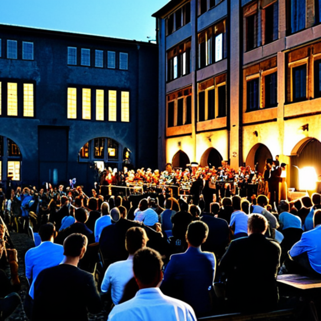 Festival Jazz Atmosphere**

"An outdoor jazz festival at a converted warehouse by the port, fully clothed attendees enjoying the music, stage lights illuminating the performers, professional photography, safe for work, appropriate content, family-friendly, perfect anatomy, natural proportions, well-formed hands, modest clothing."

**