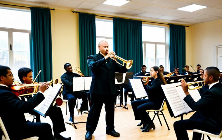 브라스 밴드 구성 - **

"A lively brass band performing outdoors in a charming Portuguese town square during a local fes...
