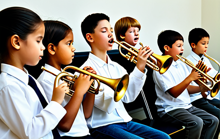 브라스 밴드 구성 - **

"A dedicated brass band conductor passionately leading the orchestra during a rehearsal in a com...
