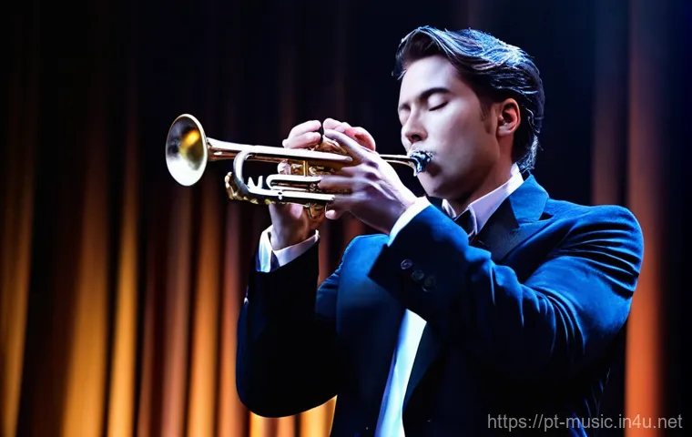 트럼펫 연습 루틴 - **Prompt 2: Focused Technique with Technological Aid**
    A male trumpeter, around 18-20 years old,...