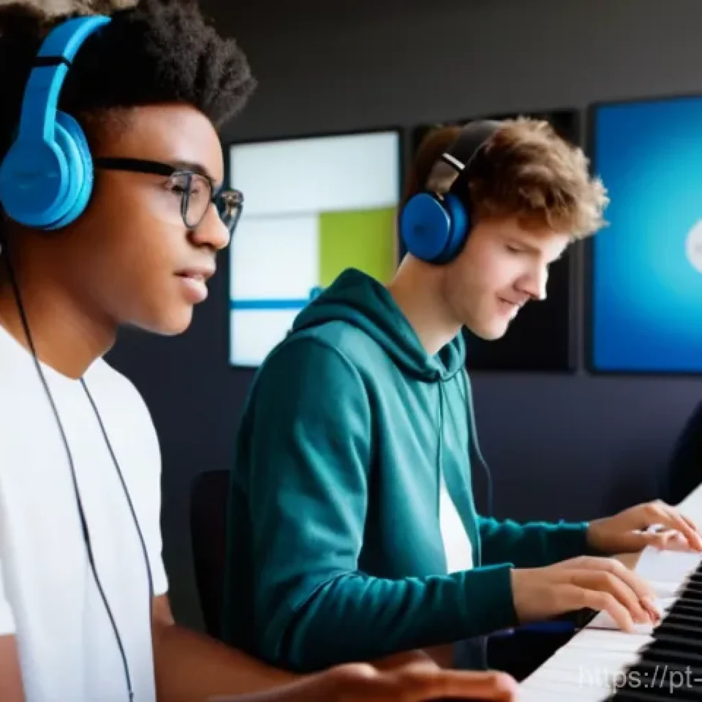 음악 대학 교수 인터뷰 - Collaborative Music Learning in a Modern University Setting**

*   **Prompt:** A dynamic, wide-angle...